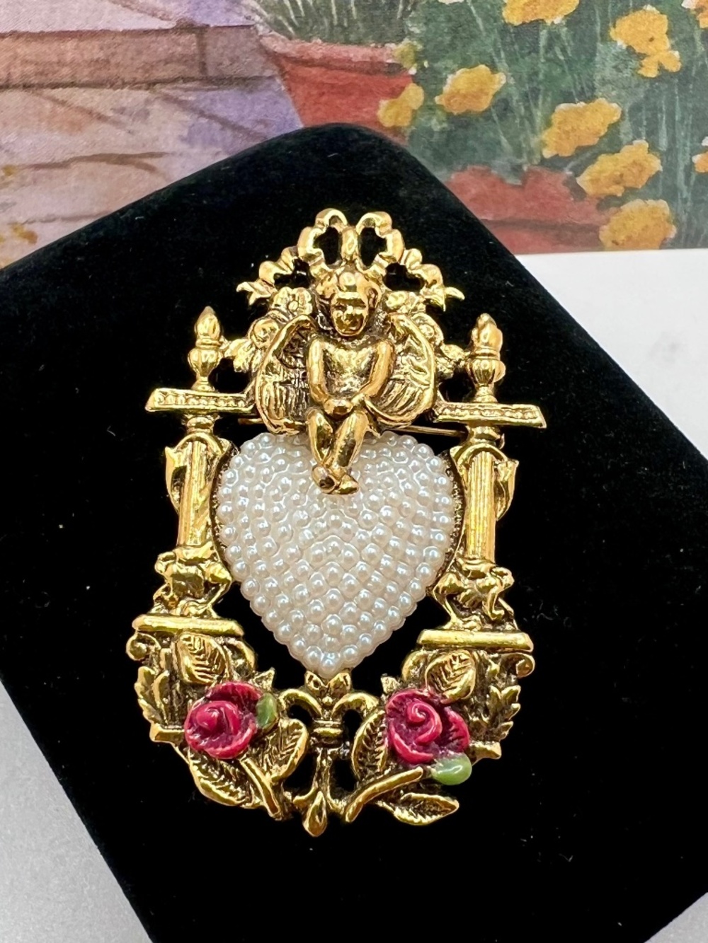 1928 Brand Cherub Heart Brooch